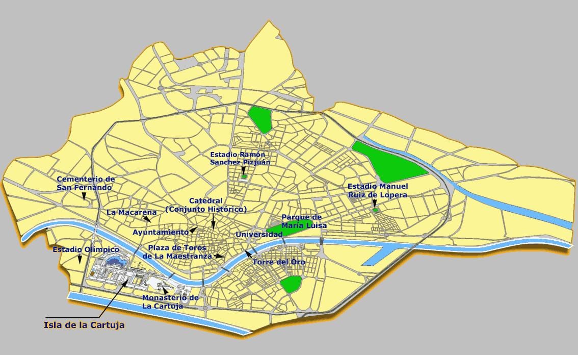 Seville, স্পেন আকর্ষণ মানচিত্র
