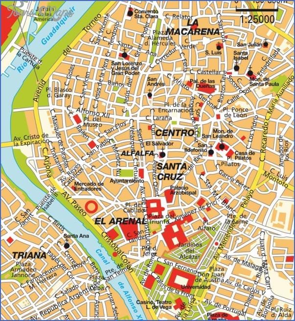 Seville, স্পেন মানচিত্র পর্যটক আকর্ষণের